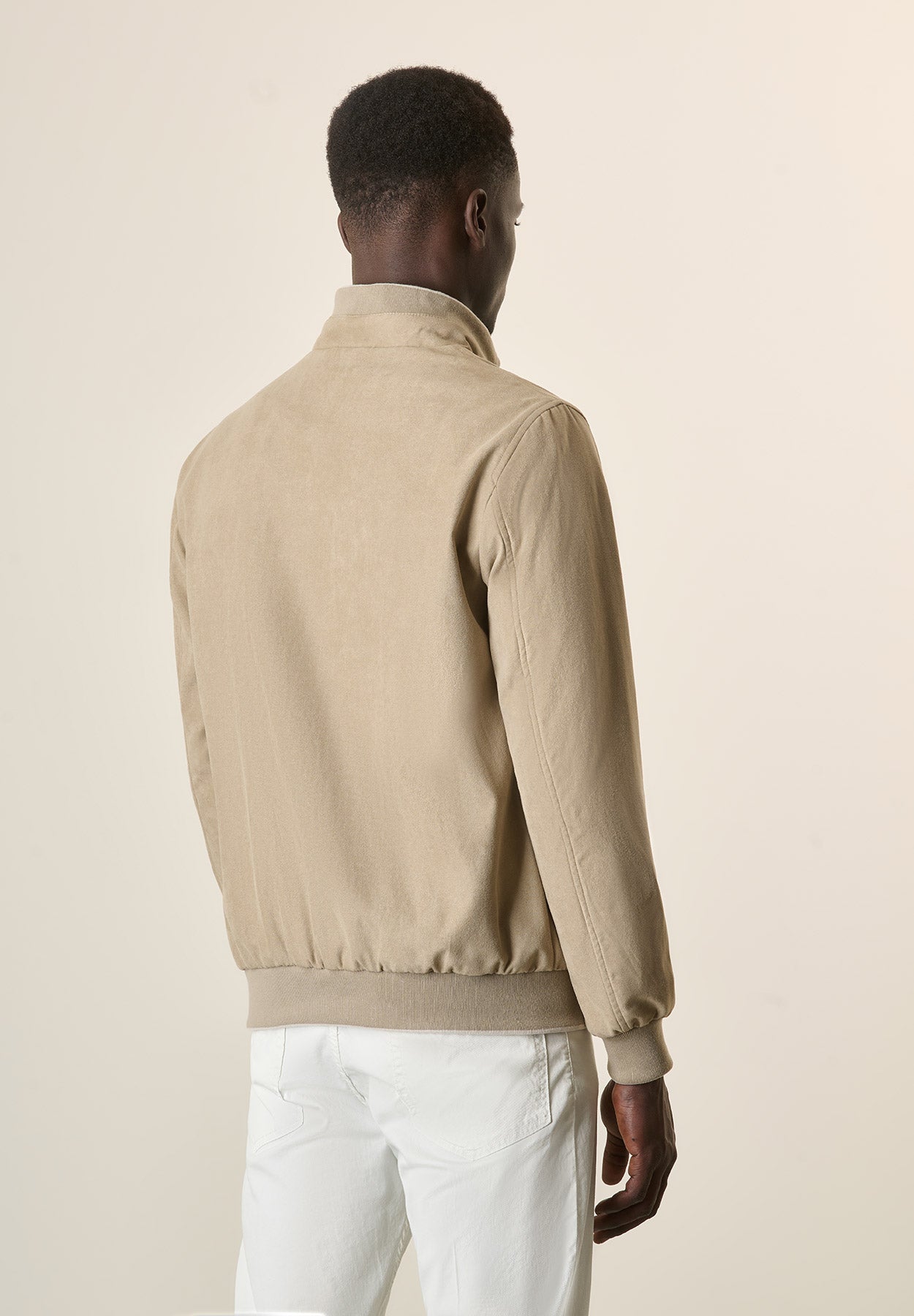 Beige Suede Bomber Jacket