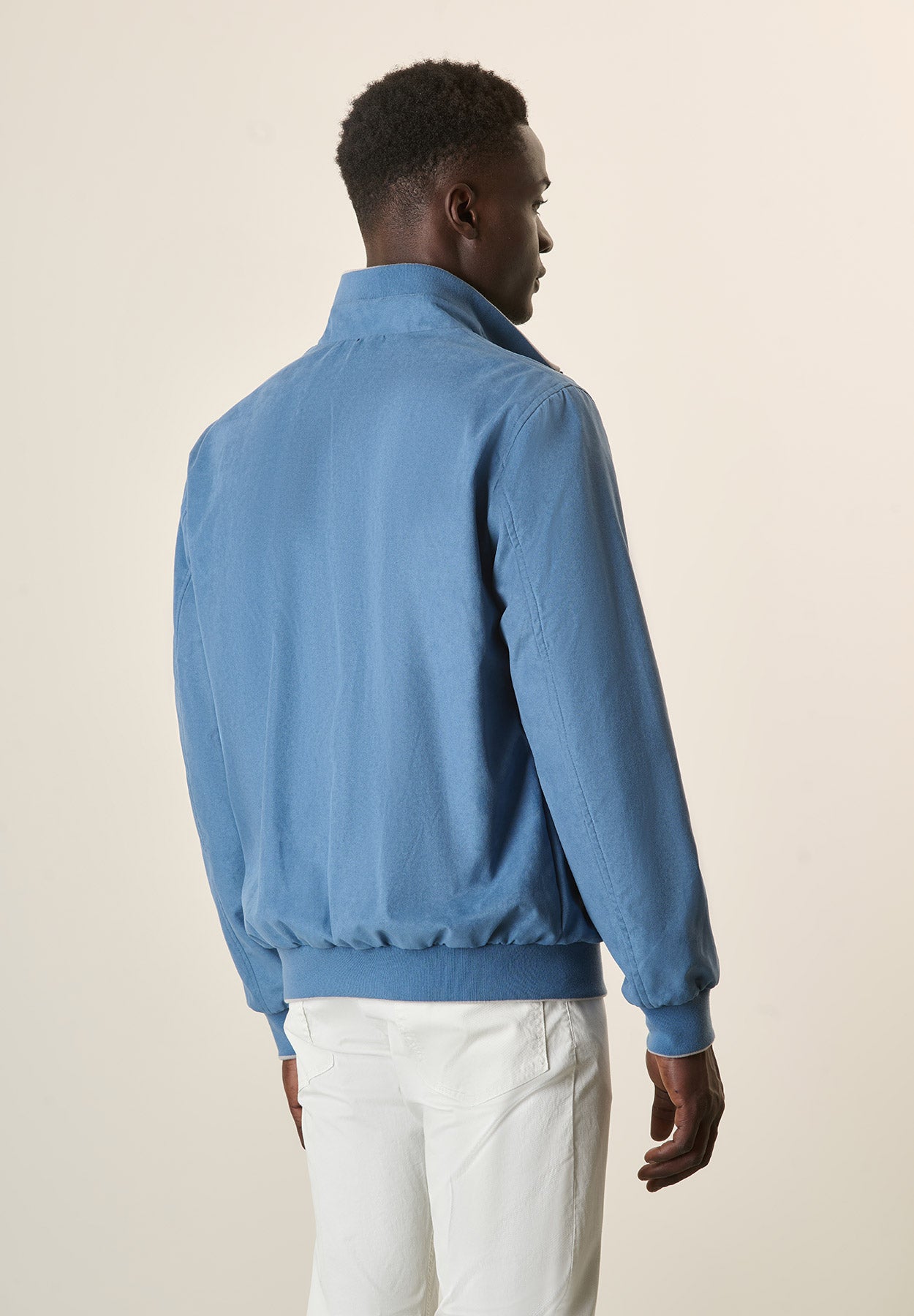 Light Blue Suede Denim Bomber Jacket