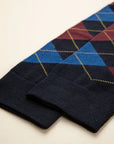 Blue sock with inlay pattern in stretch cotton