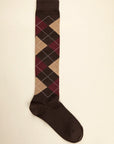 Dark brown sock with inlay pattern and stretch cotton