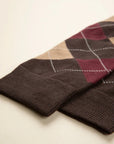 Dark brown sock with inlay pattern and stretch cotton