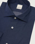 Slim fit blue jacquard cotton shirt