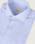 Custom fit light blue and white striped linen and cotton shirt