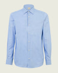 Blue and white micro-design slim-fit cotton shirt