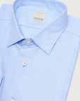 Light blue and white slim-fit cotton shirt with micro-pattern