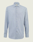 Regular fit blue and white micro-check cotton shirt