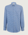 Regular fit light blue white houndstooth cotton shirt