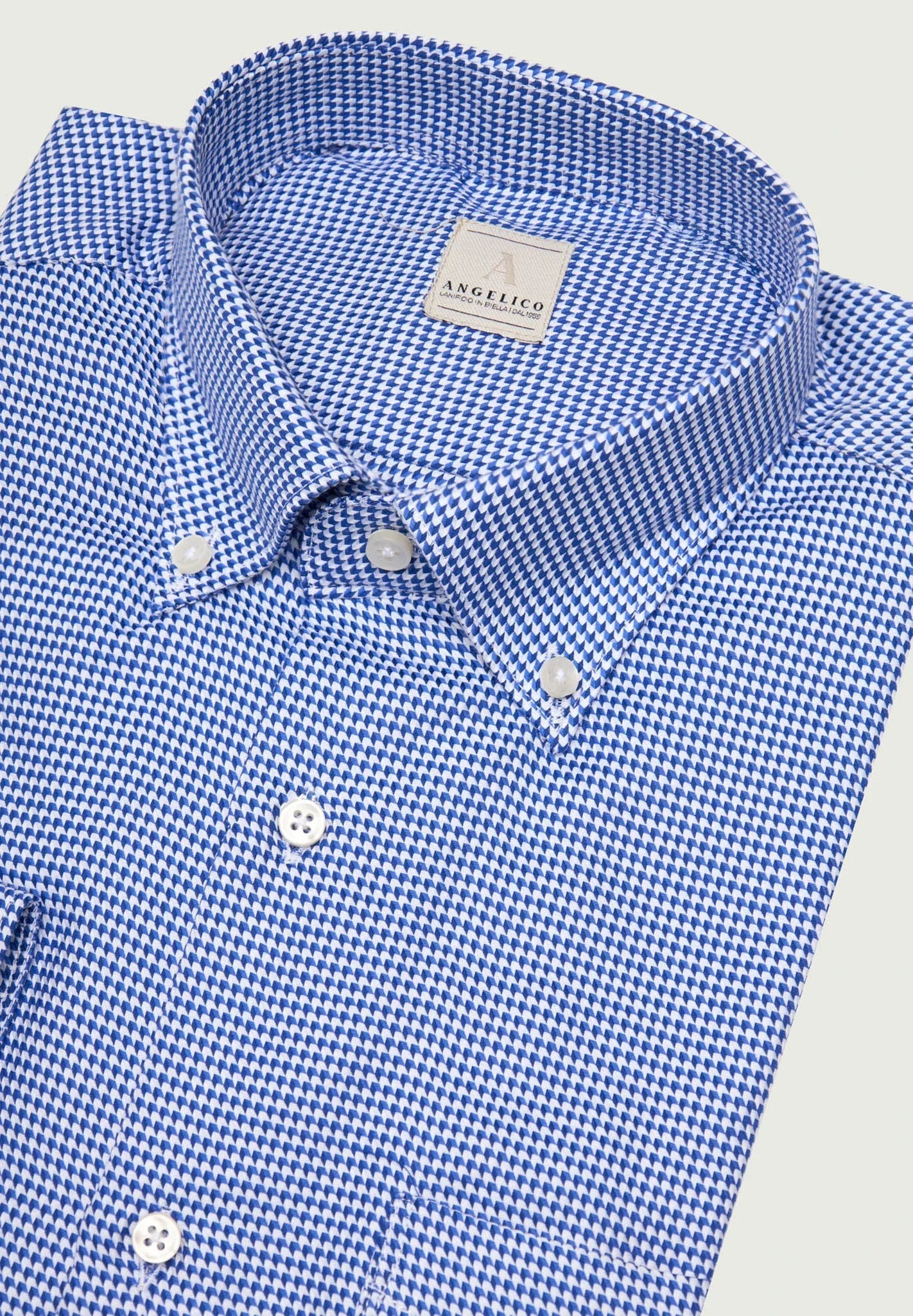 Regular fit light blue white houndstooth cotton shirt ANGELICO Regular fit light blue white houndstooth cotton shirt ANGELICO