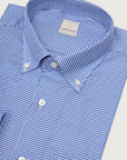 Regular fit light blue white houndstooth cotton shirt