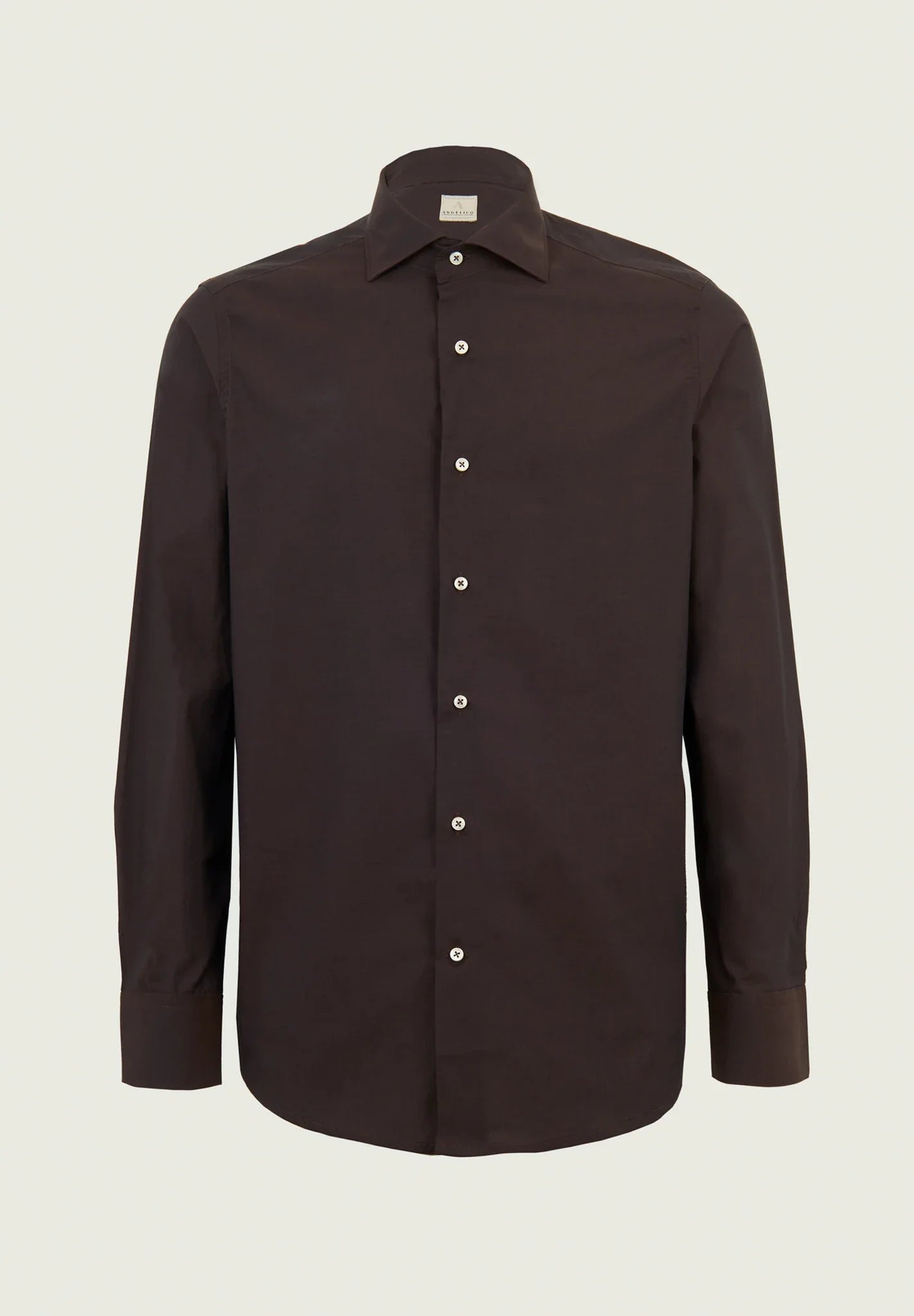 Slim fit dark brown cotton poplin shirt – ANGELICO