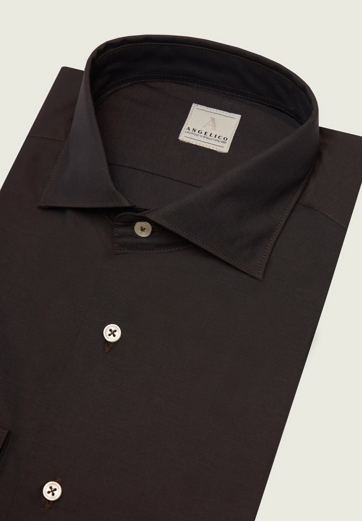 Slim fit dark brown cotton poplin shirt – ANGELICO