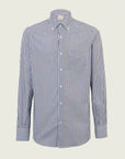 Blue and white striped cotton button-down shirt, regular fit