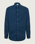 Dark blue shirt with micro-pattern print and slim fit cotton