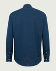 Dark blue shirt with micro-pattern print and slim fit cotton