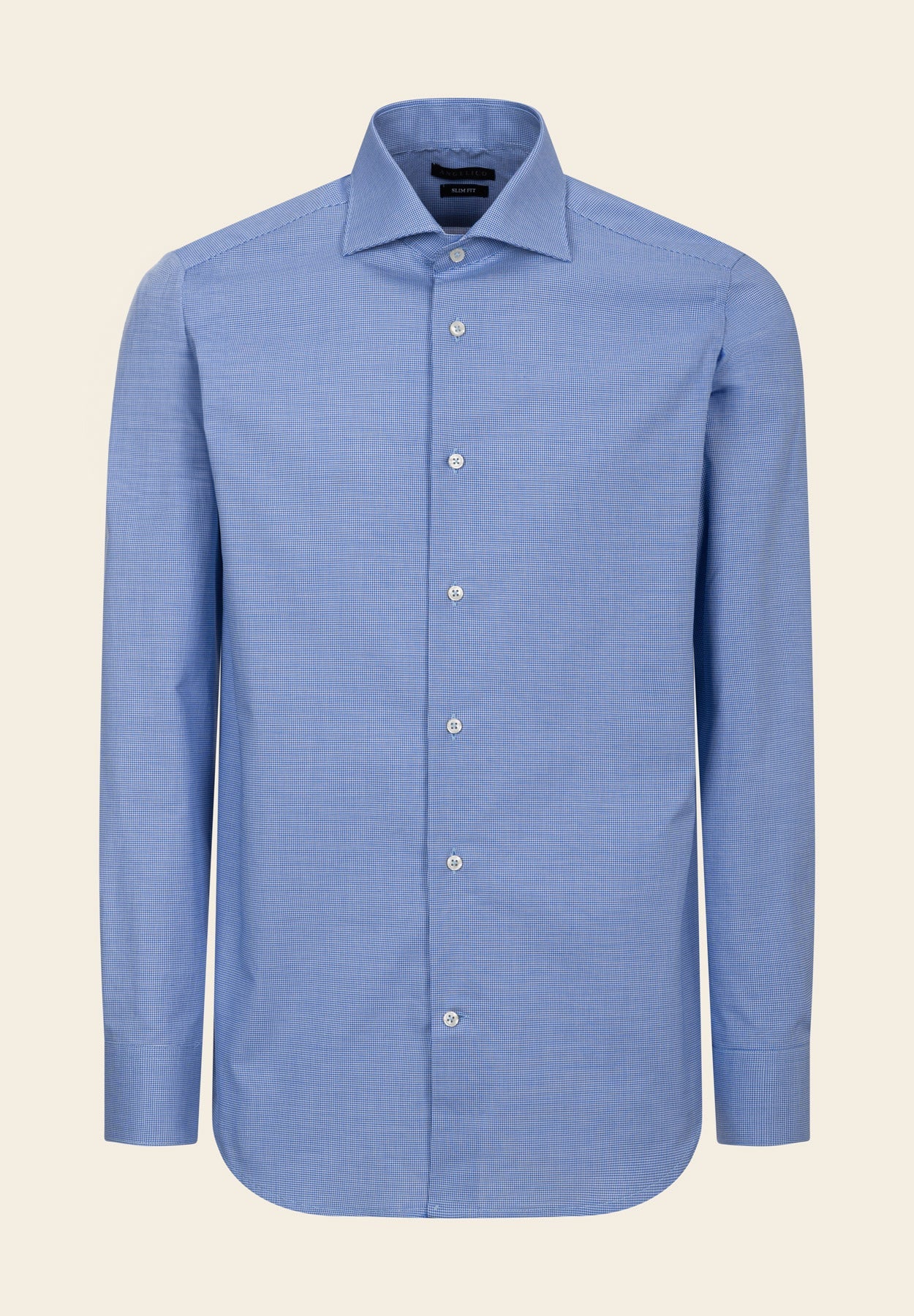 White Micro-Design Slim-Fit Cotton Air Force Blue Shirt