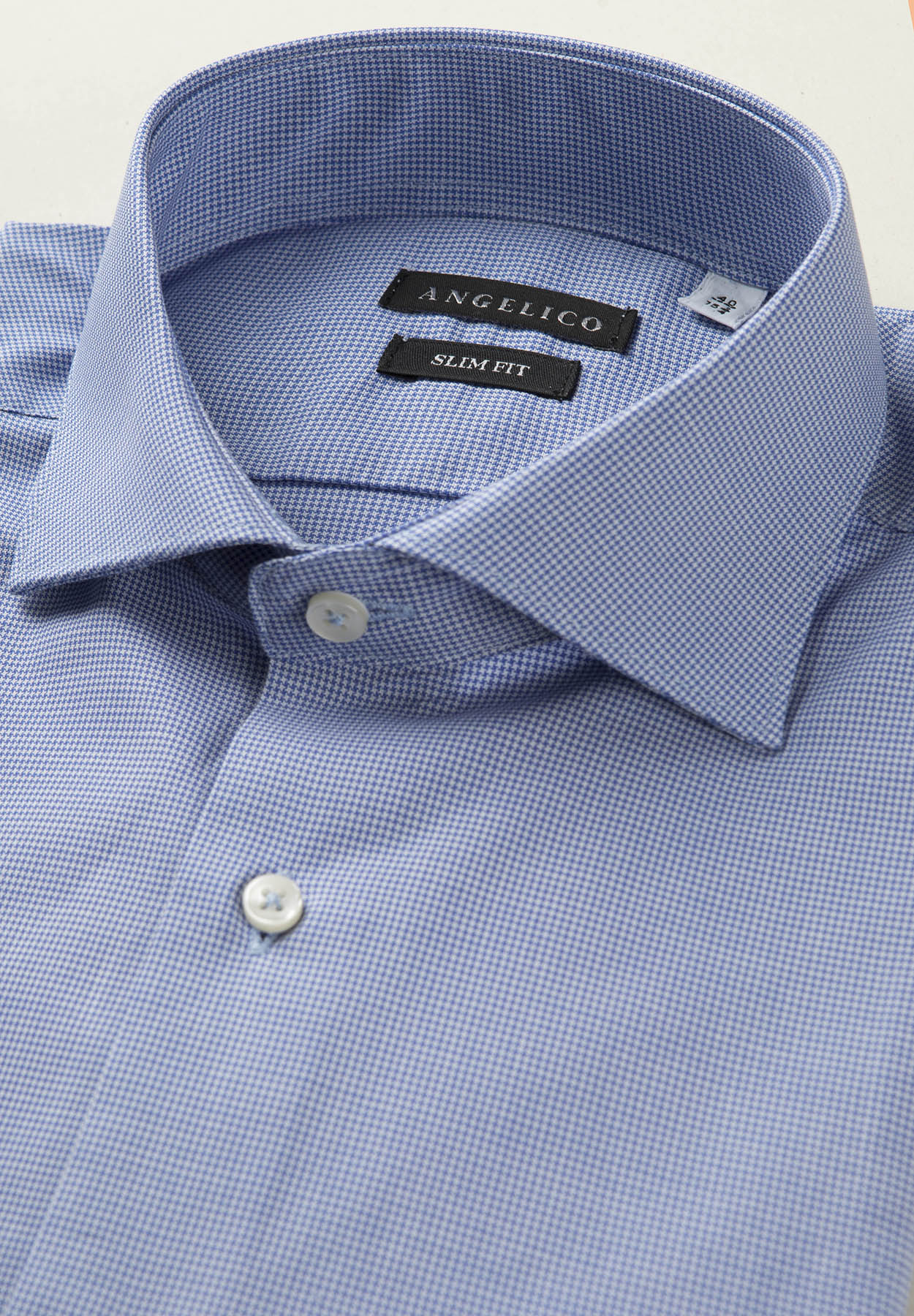 White Micro-Design Slim-Fit Cotton Air Force Blue Shirt