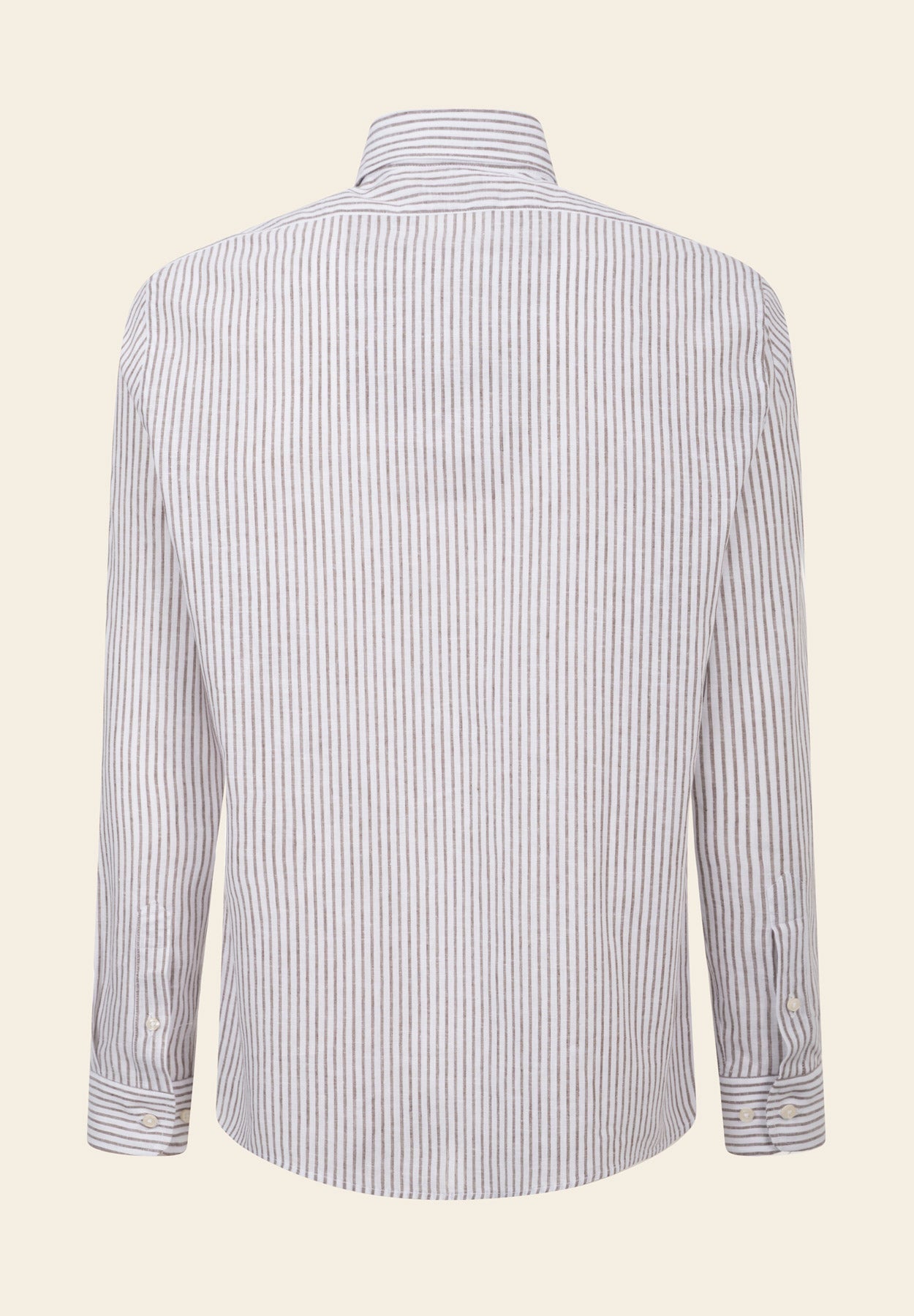 White Shirt With Dark Brown Stripes And A Linen Blend, Custom Fit