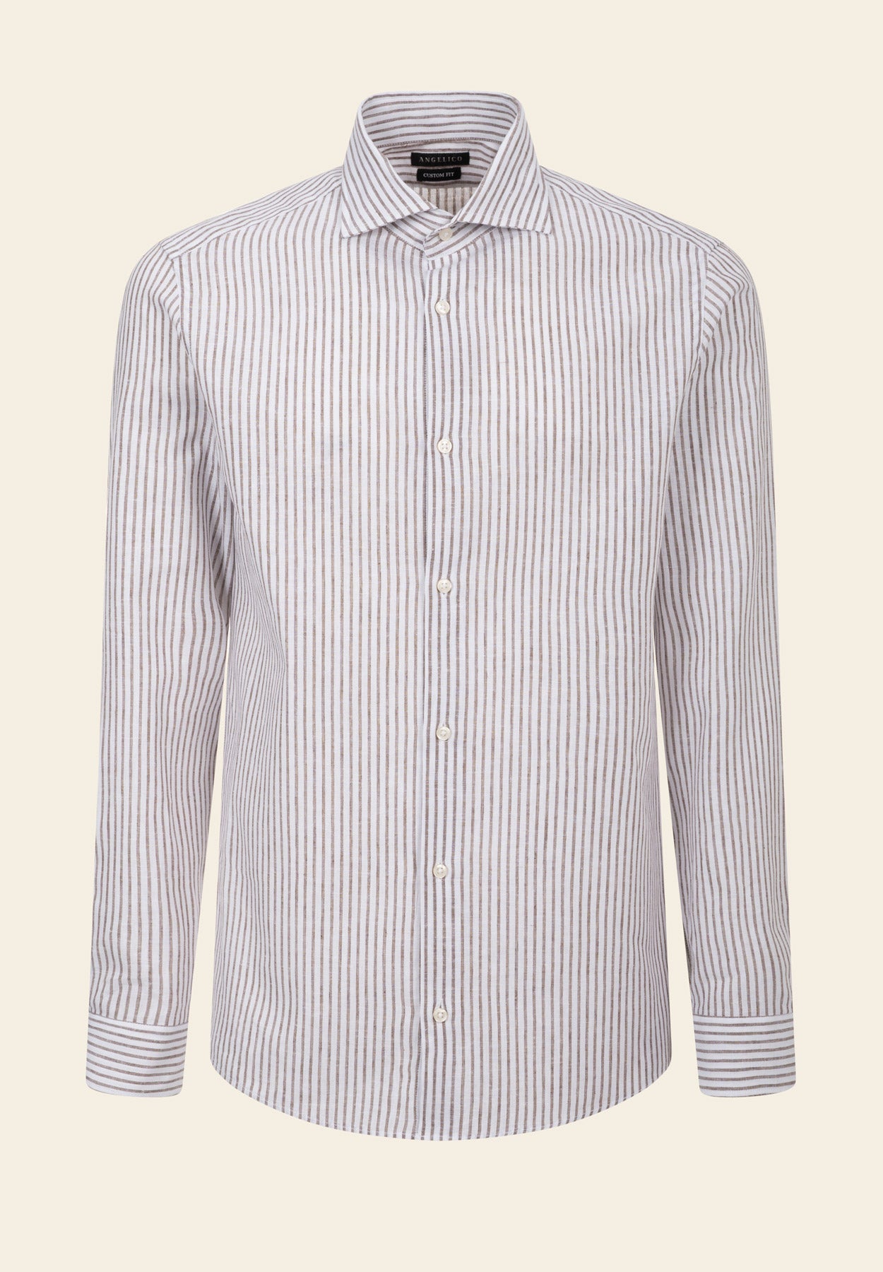 White Shirt With Dark Brown Stripes And A Linen Blend, Custom Fit