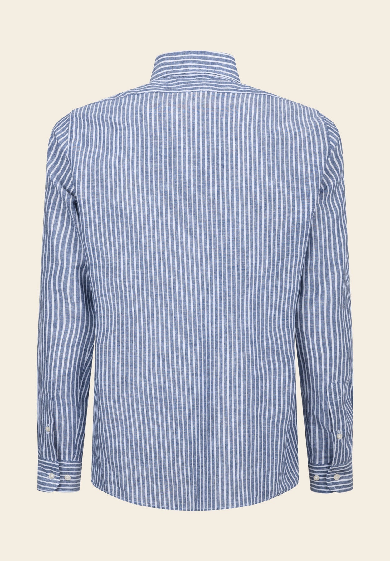 Custom Fit Blue And White Striped Linen Blend Shirt