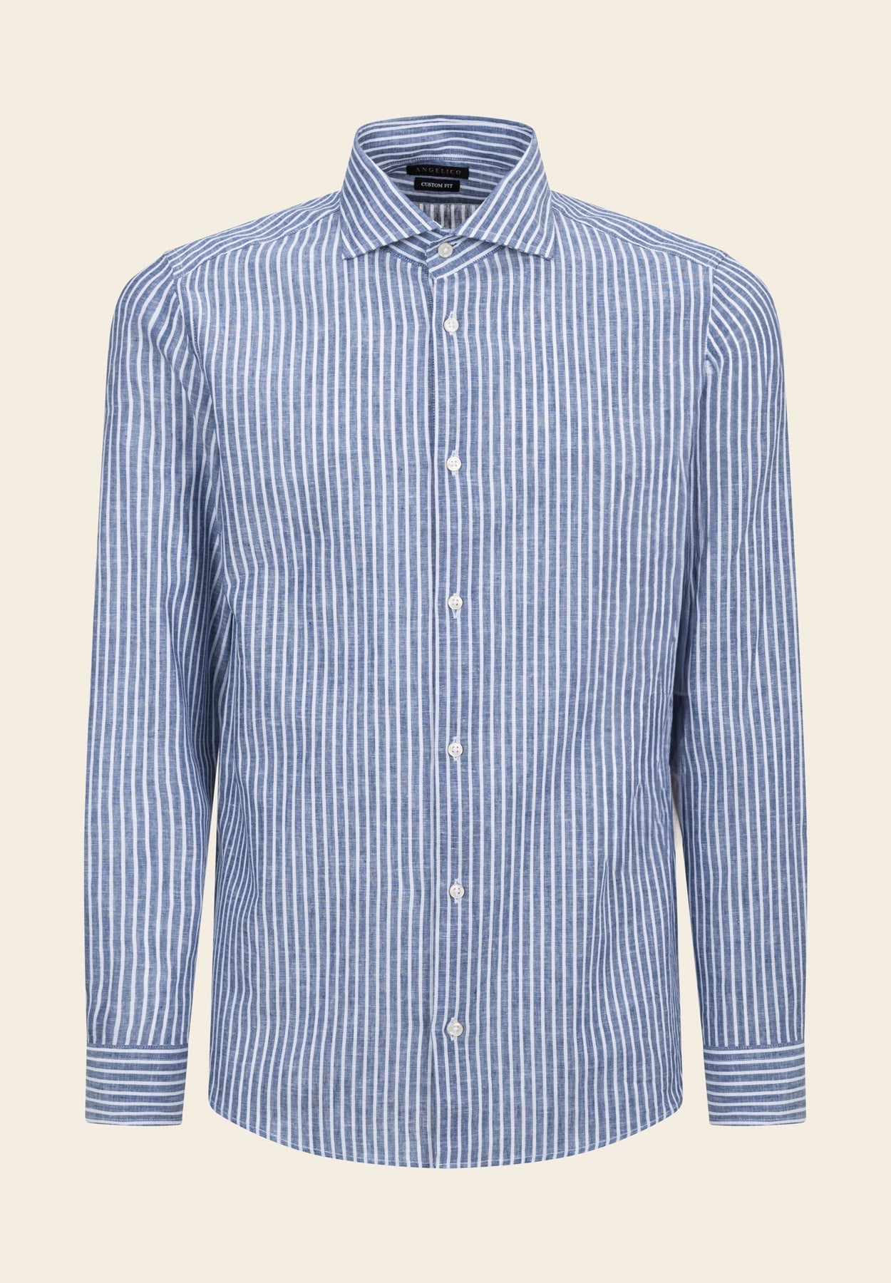 Custom Fit Blue And White Striped Linen Blend Shirt
