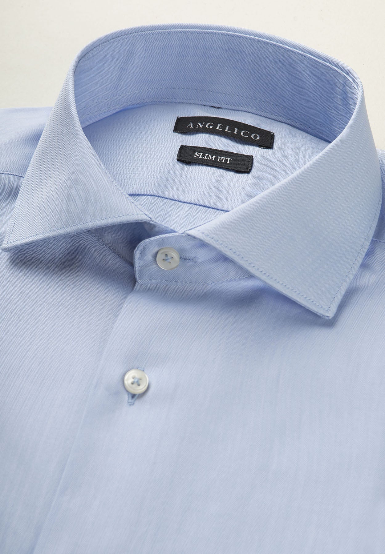 Light Blue Herringbone Cotton Slim Fit Shirt