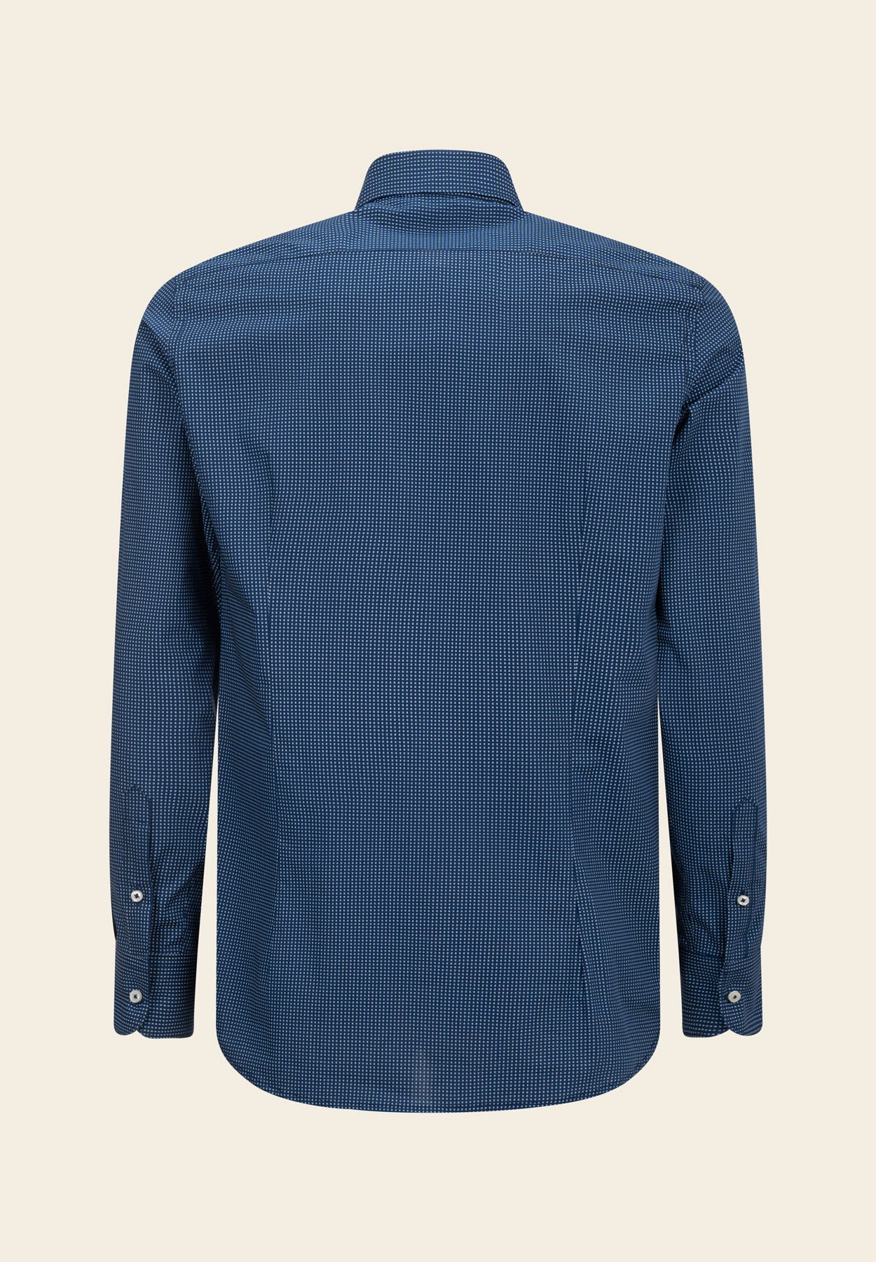 Dark Blue Slim-Fit Cotton Shirt With Micro-Pattern