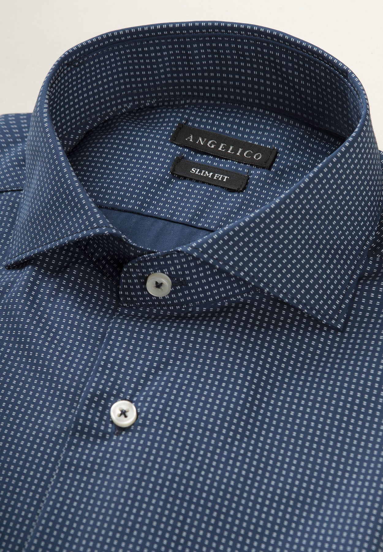 Dark Blue Slim-Fit Cotton Shirt With Micro-Pattern