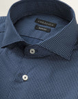 Dark Blue Slim-Fit Cotton Shirt With Micro-Pattern