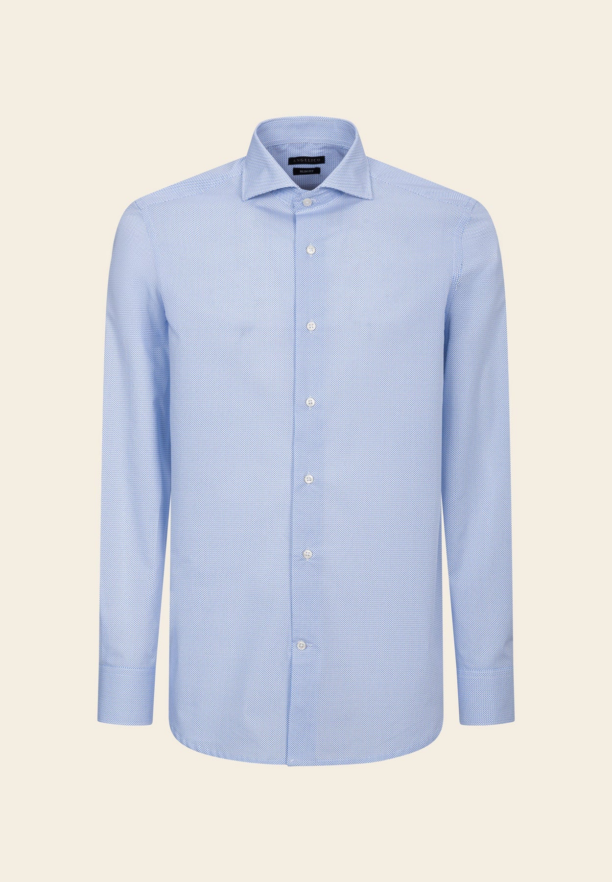 White Shirt With A Light Blue Micro-Pattern, Slim Fit Cotton