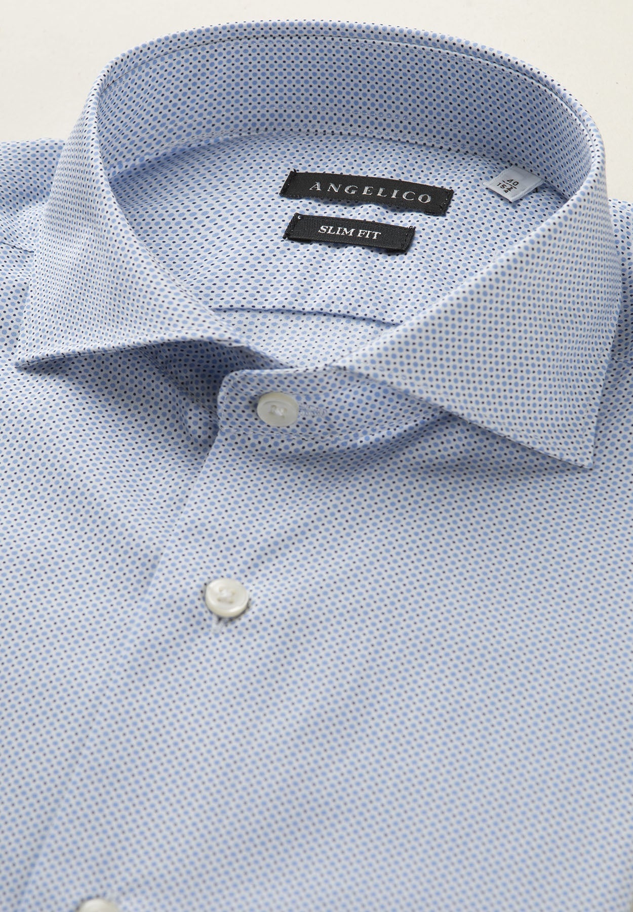 White Shirt With A Light Blue Micro-Pattern, Slim Fit Cotton