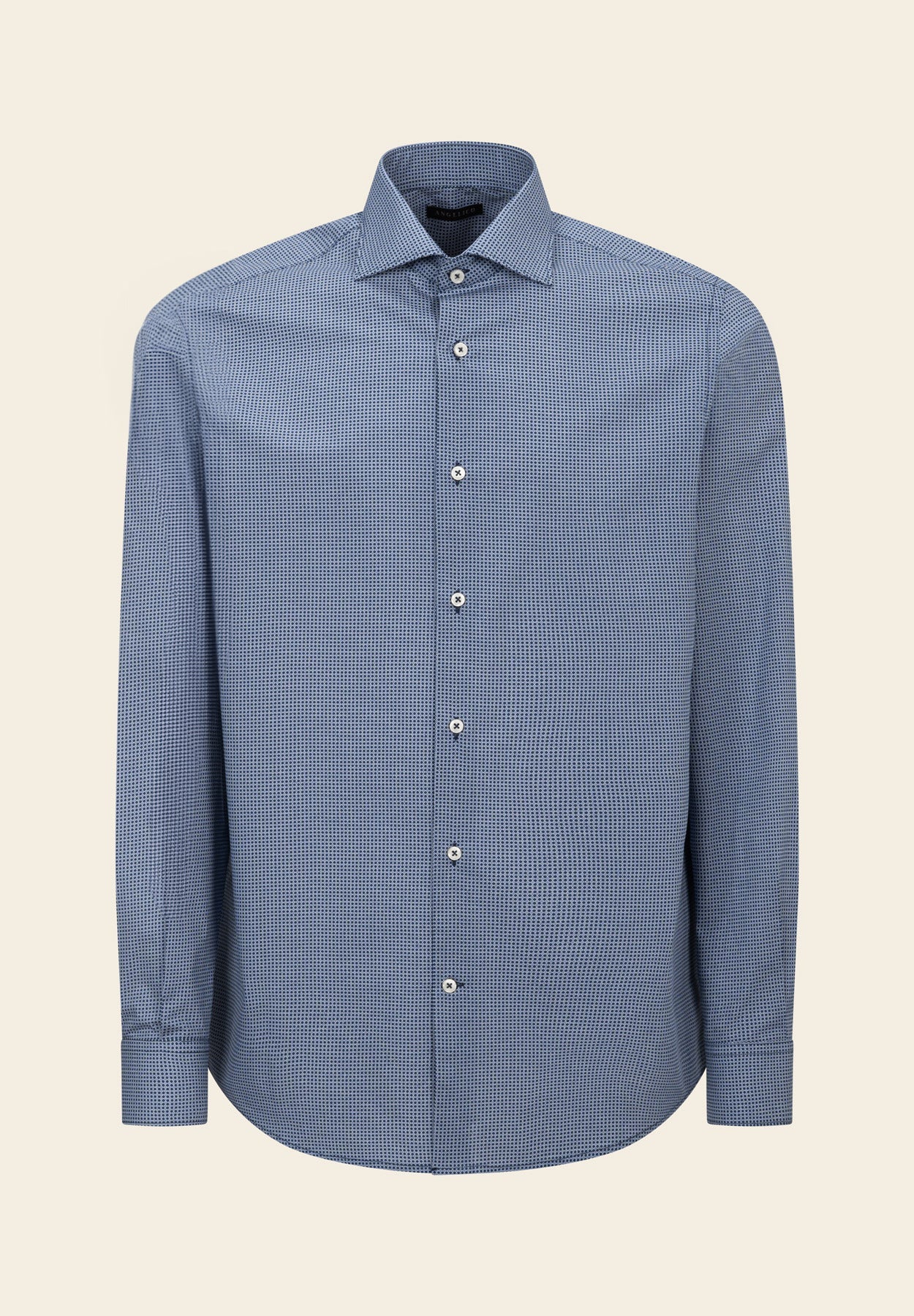 Blue Shirt With Contrasting Micro-Pattern, Regular Fit, Cotton
