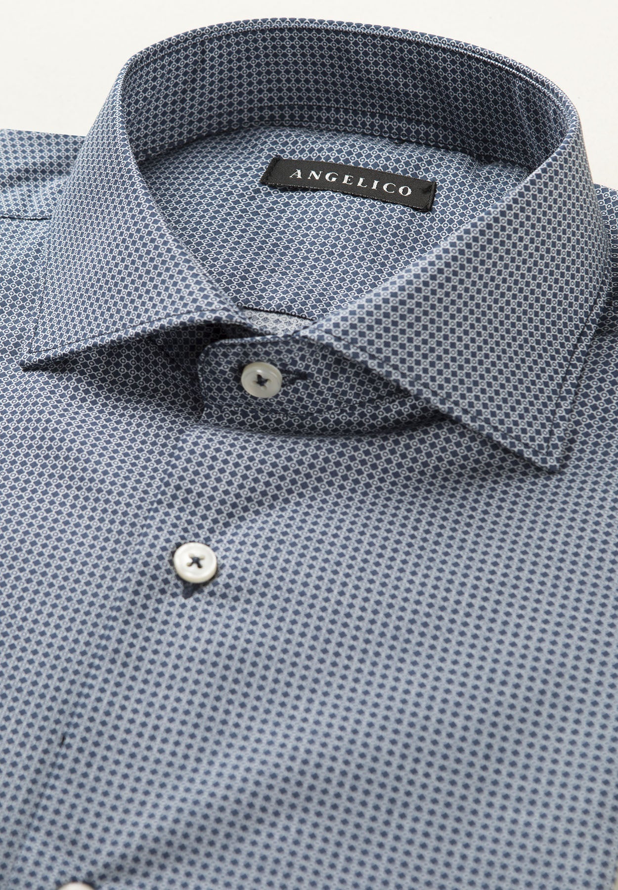Blue Shirt With Contrasting Micro-Pattern, Regular Fit, Cotton