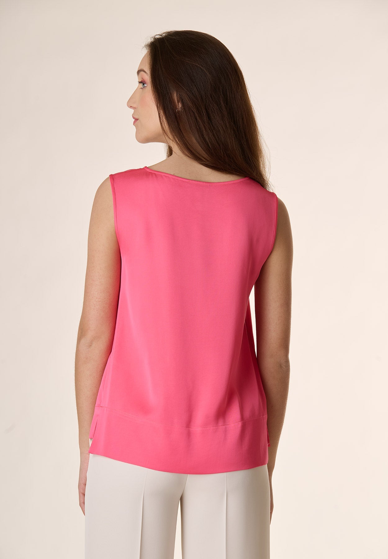 Blusa corallo viscosa con spacchi smanicata-Angelico