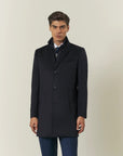 Blue cashmere blend coat with detachable bib