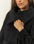 Black cashmere blend coat with ring collar