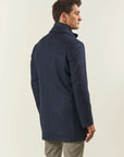 Blue coat with Korean collar and herringbone wool blend