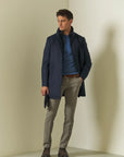 Blue coat with Korean collar and herringbone wool blend