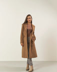 Long camel cashmere blend coat