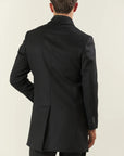 Black cashmere blend coat with detachable bib