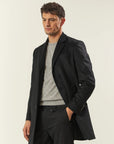 Black cashmere blend coat with detachable bib
