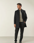 Black cashmere blend coat with detachable bib