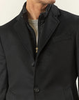 Black cashmere blend coat with detachable bib
