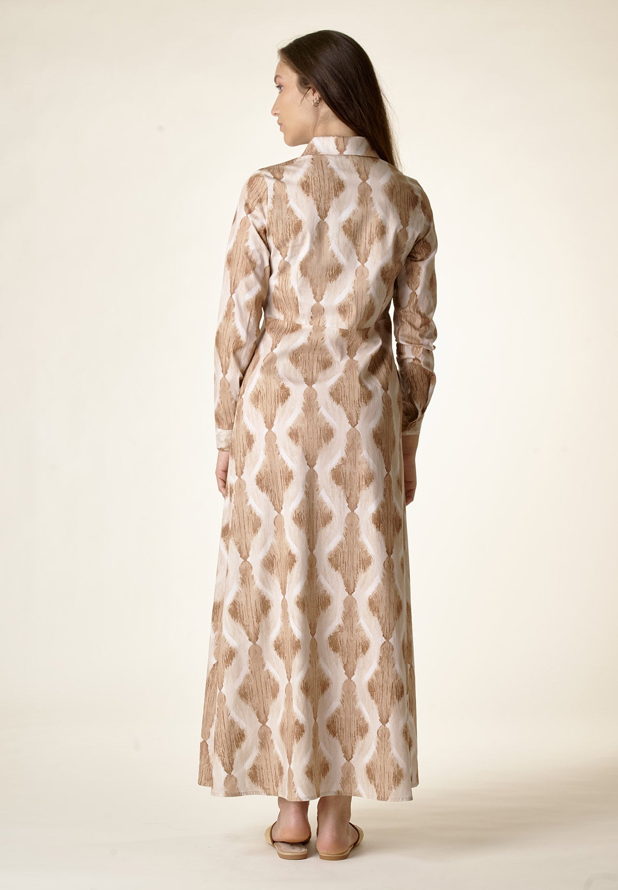 Chemisier cammello fantasia beige cotone stretch-Angelico