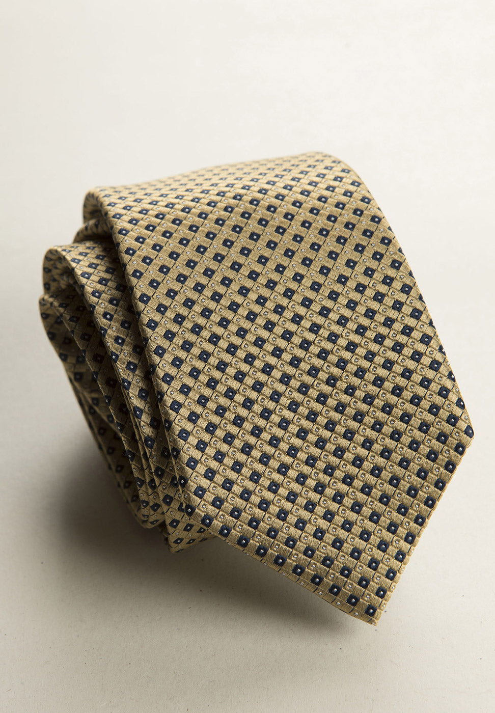 Ochre Tie With Blue Micro-Pattern Silk