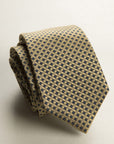 Ochre Tie With Blue Micro-Pattern Silk