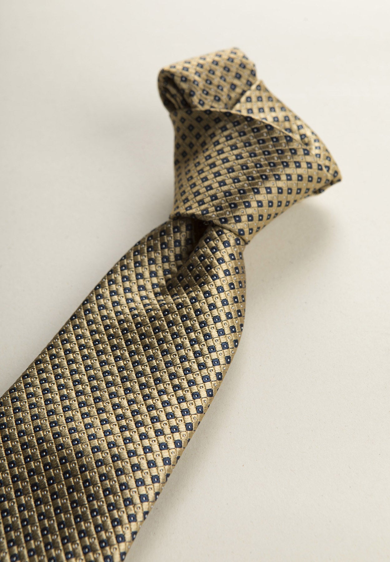 Ochre Tie With Blue Micro-Pattern Silk