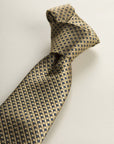 Ochre Tie With Blue Micro-Pattern Silk