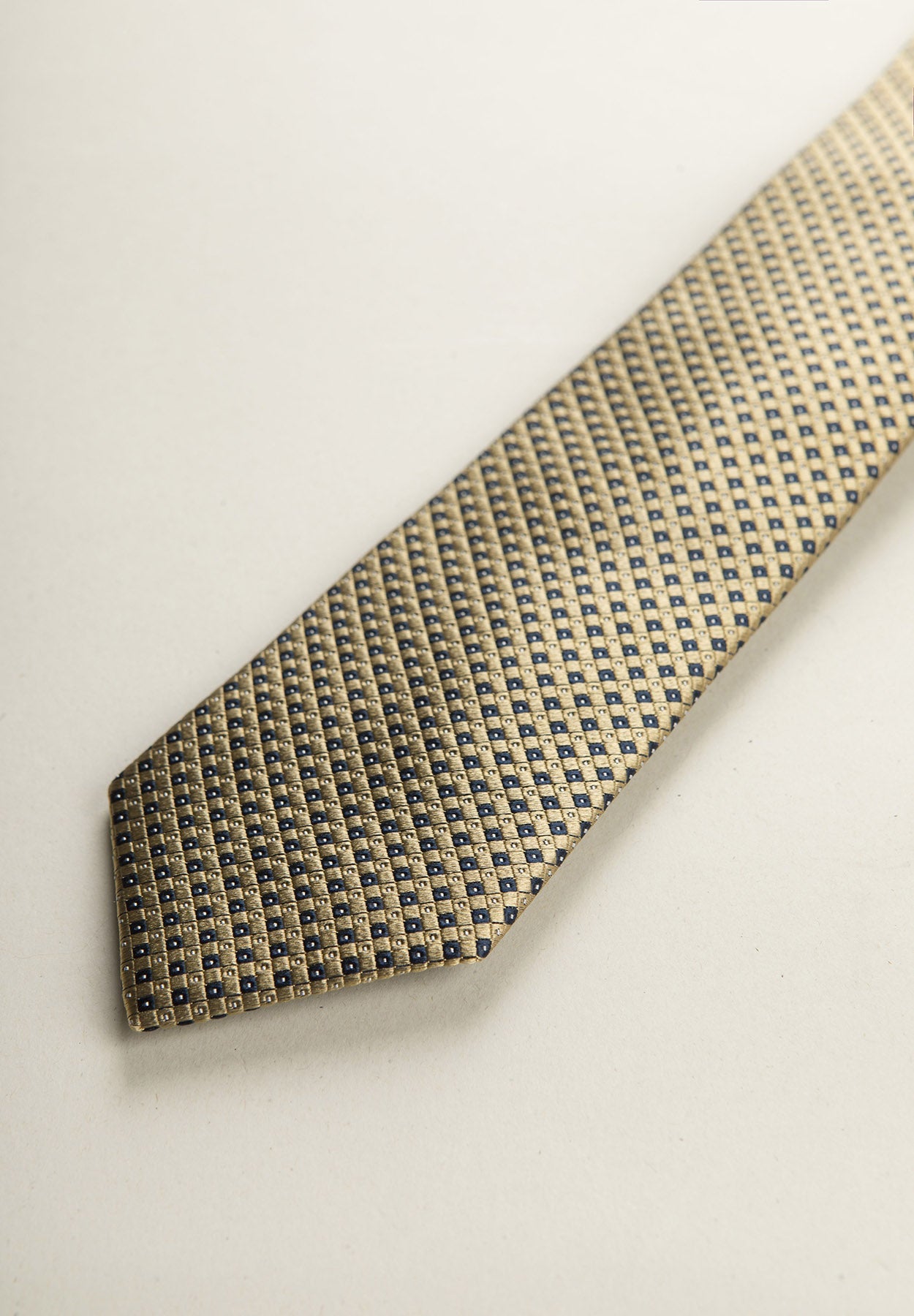 Ochre Tie With Blue Micro-Pattern Silk