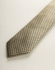 Ochre Tie With Blue Micro-Pattern Silk