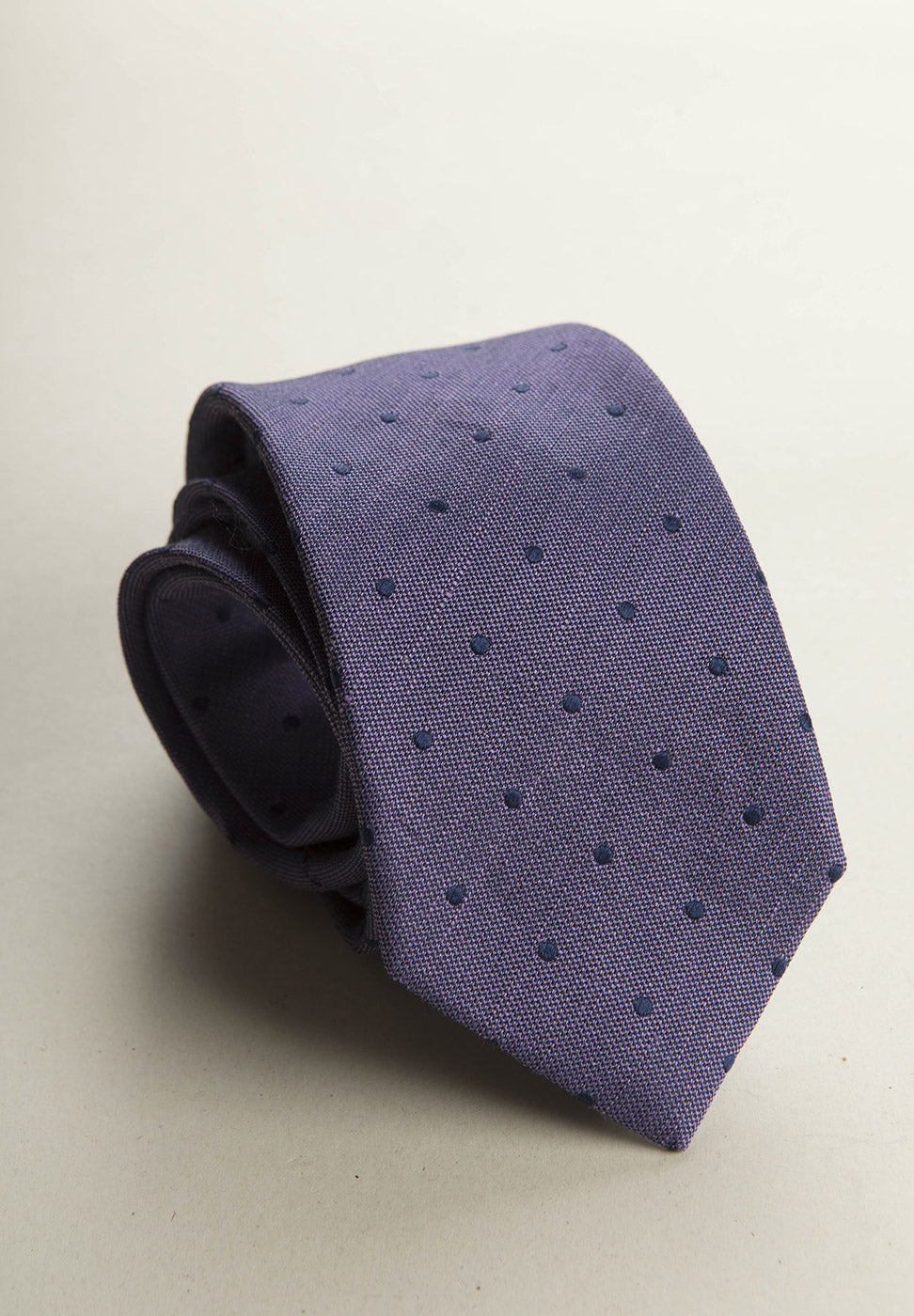 Purple Tie With Blue Polka Dots And Silk Linen